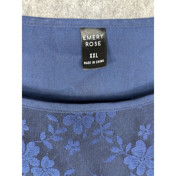 Emery Rose Size 2X Navy Blue Sheer Floral Lace Short Sleeve Top Career - Picture 4 of 6